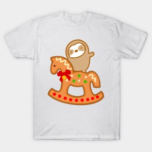 Cute Christmas Gingerbread Rocking Horse Sloth T-Shirt